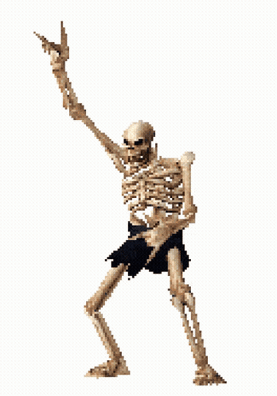 A Pixel Art Of A Skeleton Making A Horns Sign GIF