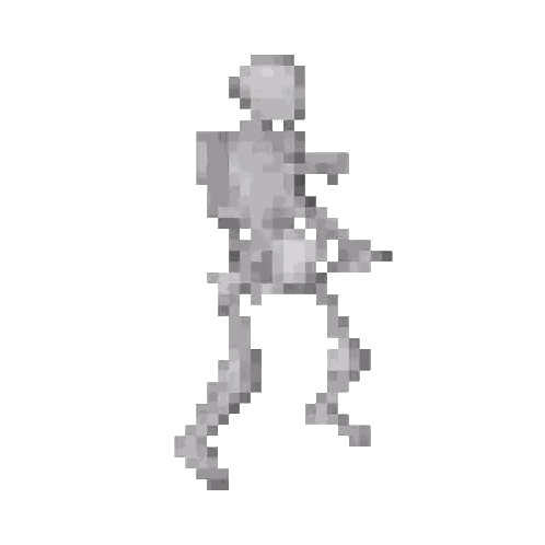 A Pixel Art Of A Skeleton Walking With A Bat . Sticker