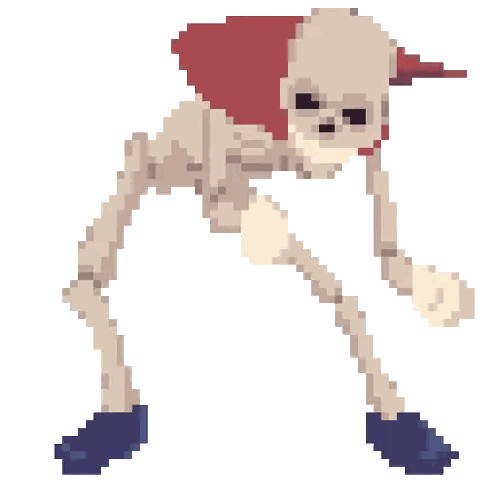 A Pixel Art Of A Skeleton Wearing Boxing Gloves And A Red Scarf Sticker
