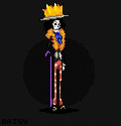 A Pixel Art Of A Skeleton With A Sword And A Crown On His Head GIF