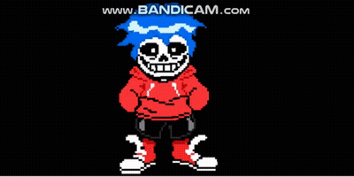 A Pixel Art Of A Skeleton With Blue Hair And A Red Hoodie GIF
