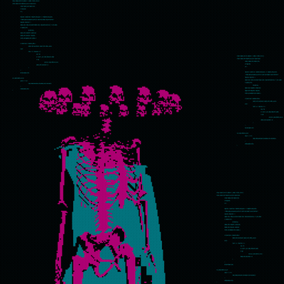 A Pixel Art Of A Skeleton With Skulls Hanging From It GIF