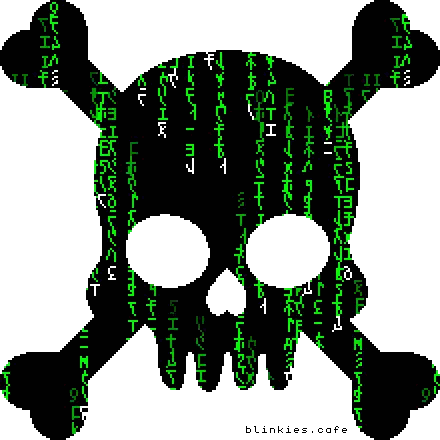 A Pixel Art Of A Skull And Crossbones Surrounded By Green Code Sticker