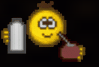 A Pixel Art Of A Smiley Face Next To A Bottle GIF