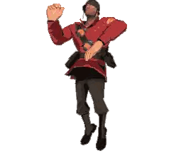 A Pixel Art Of A Soldier In A Red Uniform Dancing Sticker
