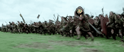 A Pixel Art Of A Soldier Leading A Army Of Soldiers In A Field . GIF