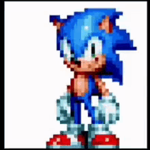 A Pixel Art Of A Sonic The Hedgehog Standing On A White Background . GIF