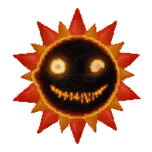 A Pixel Art Of A Sun With A Smiley Face And The Letters Y-I-N-I-N-I On It Sticker