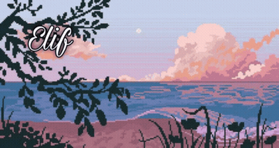 A Pixel Art Of A Sunset Over The Ocean With The Name Elif On The Top GIF