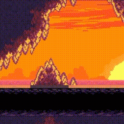 A Pixel Art Of A Sunset With Mountains In The Foreground . GIF