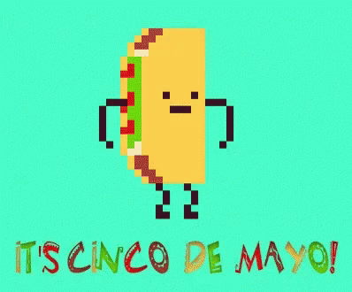 A Pixel Art Of A Taco With The Words " It 'S Cinco De Mayo " Below It GIF