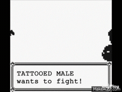 A Pixel Art Of A Tattooed Male Wanting To Fight A Woman . GIF