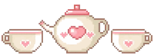 A Pixel Art Of A Teapot And Two Cups With Hearts On Them . Sticker