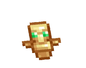A Pixel Art Of A Totem Pole With Green Eyes On A White Background Sticker