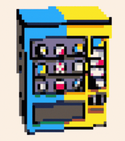 A Pixel Art Of A Vending Machine With A Blue And Yellow Side GIF