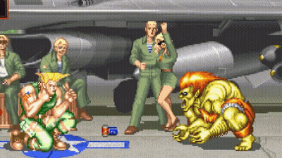 A Pixel Art Of A Video Game Scene With Fighters And A Can Of Pepsi On The Ground GIF