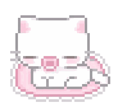 A Pixel Art Of A White Cat With Pink Ears And A Pink Nose Sticker