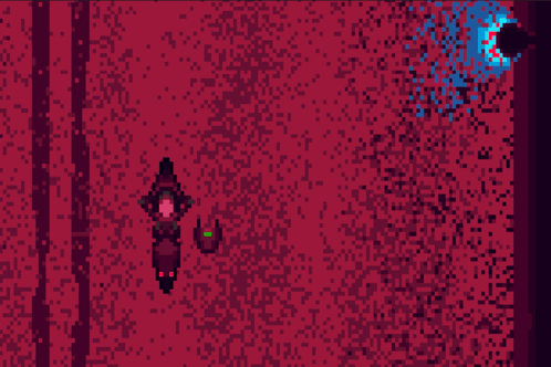 A Pixel Art Of A Witch Holding A Potion In A Dark Room GIF