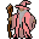A Pixel Art Of A Wizard In A Pink Robe Holding A Staff Sticker