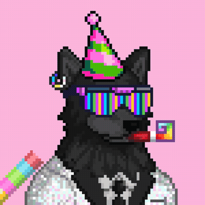A Pixel Art Of A Wolf Wearing A Party Hat GIF