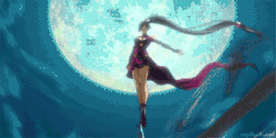 A Pixel Art Of A Woman Flying In Front Of The Moon GIF
