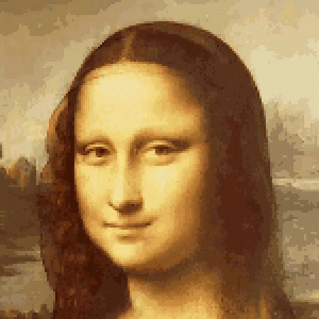 A Pixel Art Of A Woman 'S Face With Long Hair And A Smile . GIF