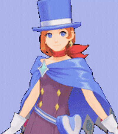 A Pixel Art Of A Woman Wearing A Blue Top Hat GIF