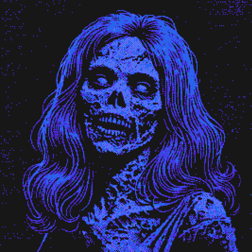 A Pixel Art Of A Woman With A Skull On Her Head GIF