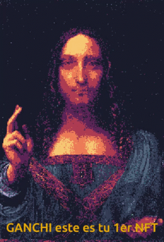 A Pixel Art Of A Woman With The Words Ganchi Este Es Tu 1Er Nft GIF