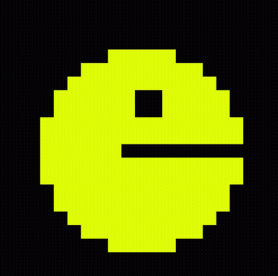 A Pixel Art Of A Yellow Pac Man With A Black Line Between His Mouth And Nose GIF