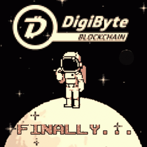 A Pixel Art Of An Astronaut Standing On The Moon With The Words Finally In Red GIF