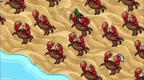 A Pixel Art Of Crabs On A Beach With The Words Made By Pixel Below GIF