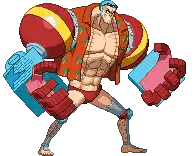 A Pixel Art Of Franky From One Piece Holding A Book Sticker