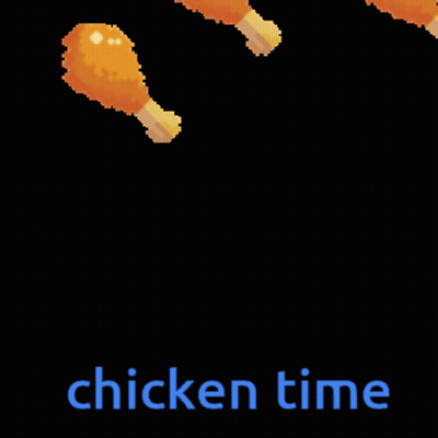 A Pixel Art Of Fried Chicken With The Words Chicken Time Below Them GIF