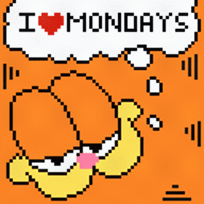 A Pixel Art Of Garfield With A Thought Bubble That Says " I Love Mondays " GIF
