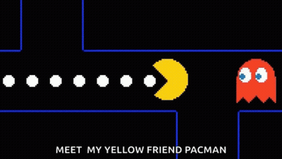 A Pixel Art Of Ghosts With The Words Meet My Yellow Friend Pacman Below Them GIF
