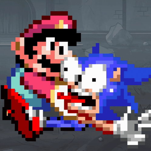A Pixel Art Of Mario And Sonic Playing A Game GIF