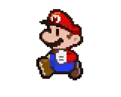 A Pixel Art Of Mario Wearing A Red Hat With The Letter M On It Sticker