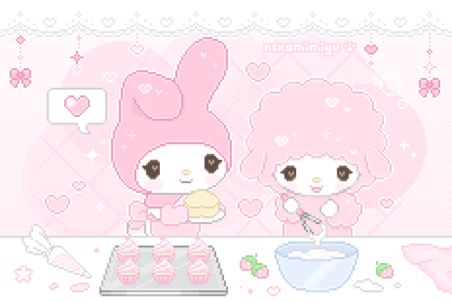 A Pixel Art Of My Melody And A Poodle Cooking GIF
