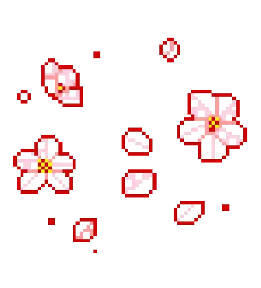 A Pixel Art Of Pink Flowers And Red Circles On A White Background . Sticker