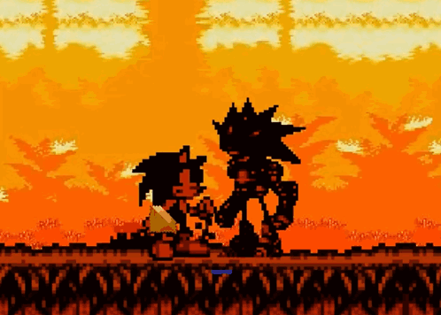 A Pixel Art Of Sonic And Shadow Holding Hands GIF