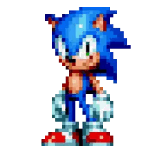 A Pixel Art Of Sonic The Hedgehog Waving His Hand Sticker