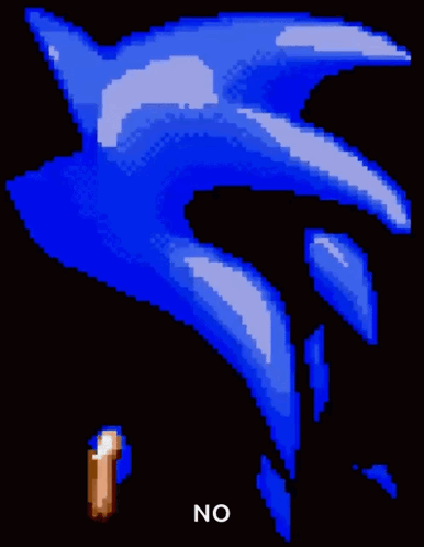 A Pixel Art Of Sonic The Hedgehog With The Word No In The Corner GIF