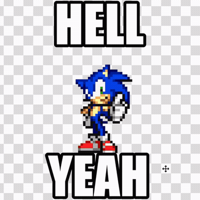 A Pixel Art Of Sonic The Hedgehog With The Words Hell Yeah Above Him GIF