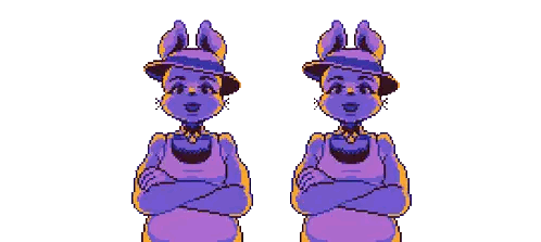 A Pixel Art Of Two Purple Rabbits With Their Arms Crossed Sticker