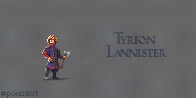 A Pixel Art Of Tyrion Lannister From Game Of Thrones Holding An Axe GIF