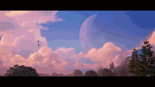 A Pixel Art Painting Of A Cloudy Sky With A Planet In The Background GIF