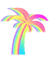A Pixel Art Palm Tree With A Rainbow Behind It Sticker