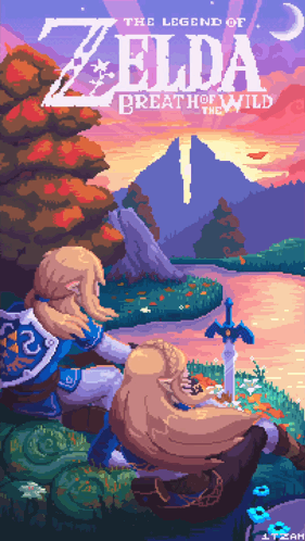 A Pixel Art Poster Of The Legend Of Zelda Breath Of Wild GIF