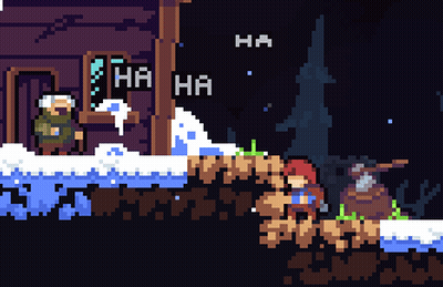 A Pixel Art Scene With A Sign That Says " Ha " On It GIF